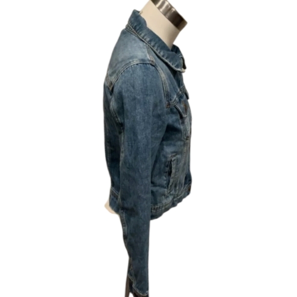 Free People Trucker Colorblock crop denim Jeans Jacket Boho Rumors Denim sz XS - Picture 5 of 9